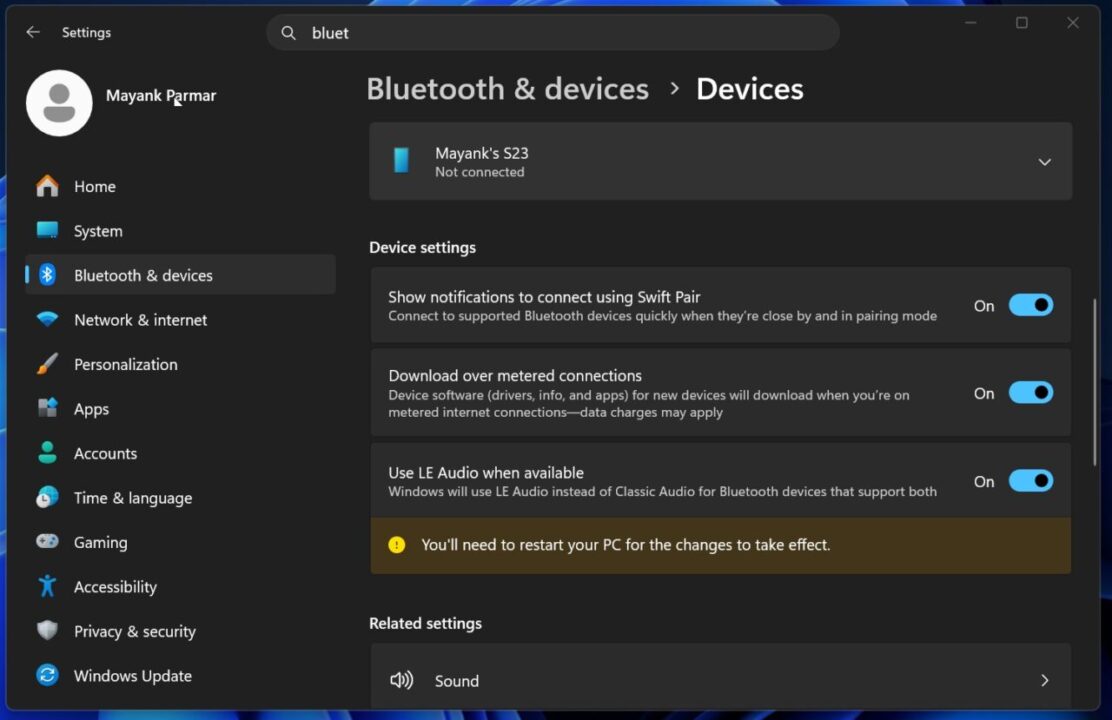 Поддержка аудио через Bluetooth LE (при наличии такой возможности).