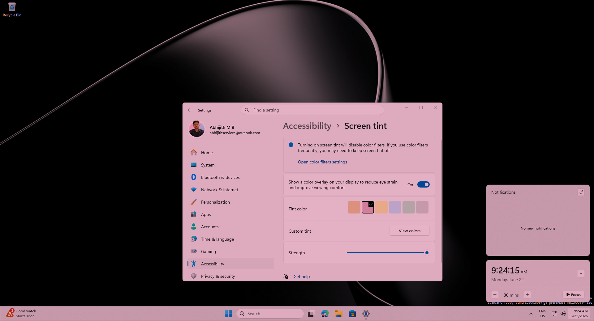 Оттенок экрана в Windows 11
